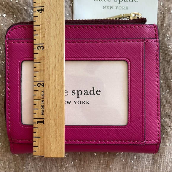 Brand New Kate Spade Genuine Leather Pink & Burgundy Zippered Wallet Color Block - Picture 6 of 15